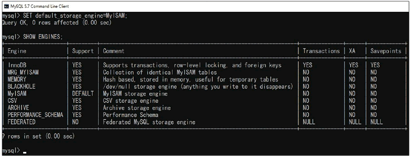 修改MySQL数据库中的默认存储引擎