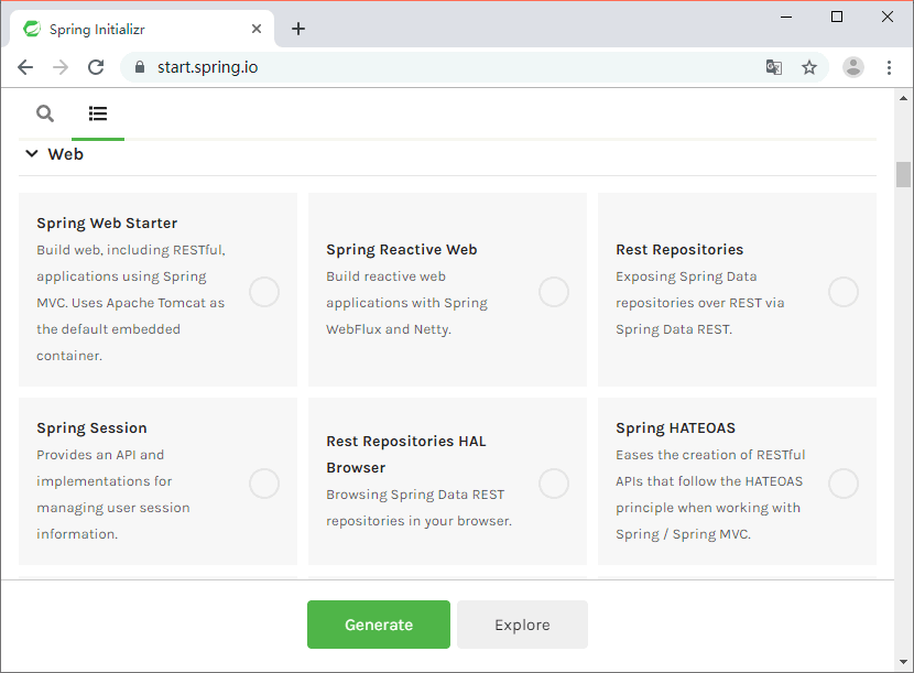 SPRING INITIALIZR自动配置模块可用列表示意图